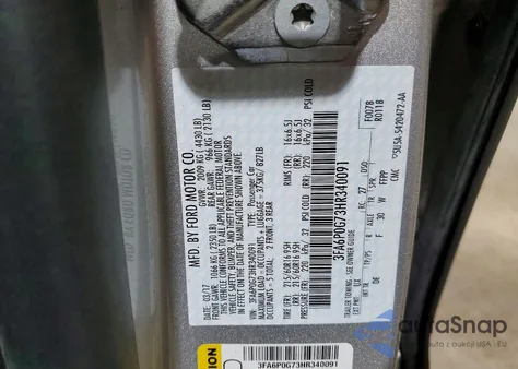 2017 Ford Fusion S from USA, damaged, VIN 3FA6P0G73HR340091